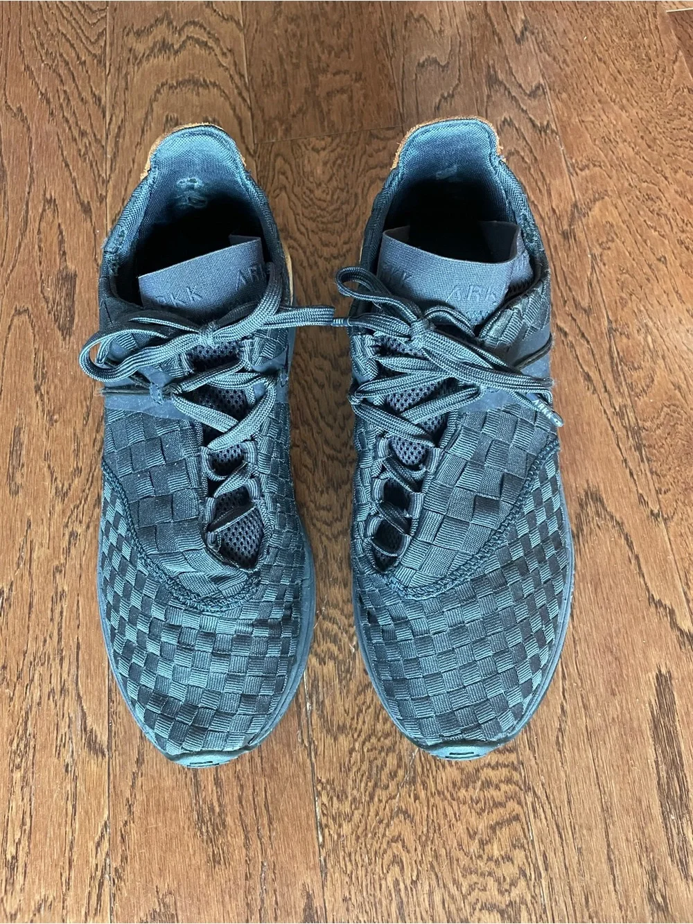UniSex Dark Blue Woven Sneakers with Tan Heel Accent